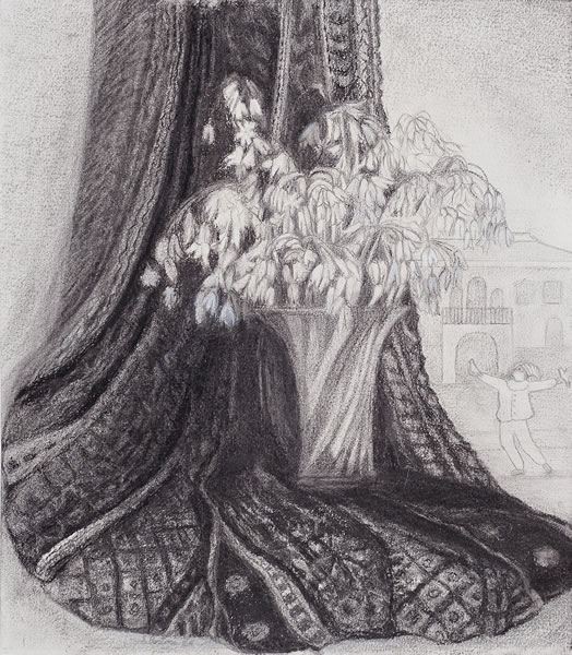White bells on black cloth